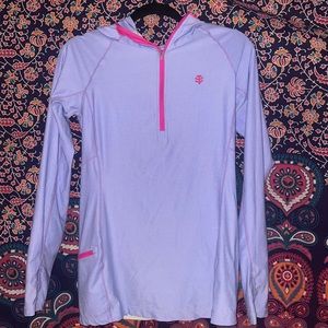 Coolibar Ladies Shirt Pullover XS Purple Pink Hood UPF 50 Thumb Holes Aqua Sun